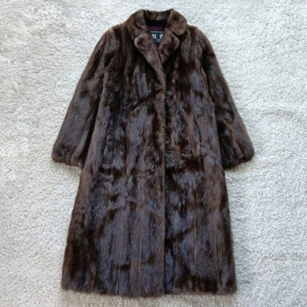 【着丈108】日本EMBA　エンバ　ブルーアイリスミンク毛皮コート　刺繍入り