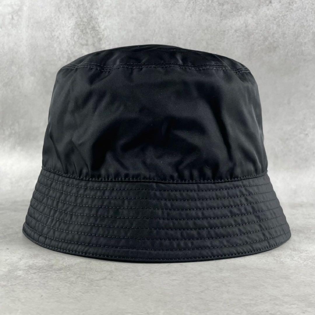 【極美品】PRADA 三角 トライアングル ロゴ バケットハット ブラック L