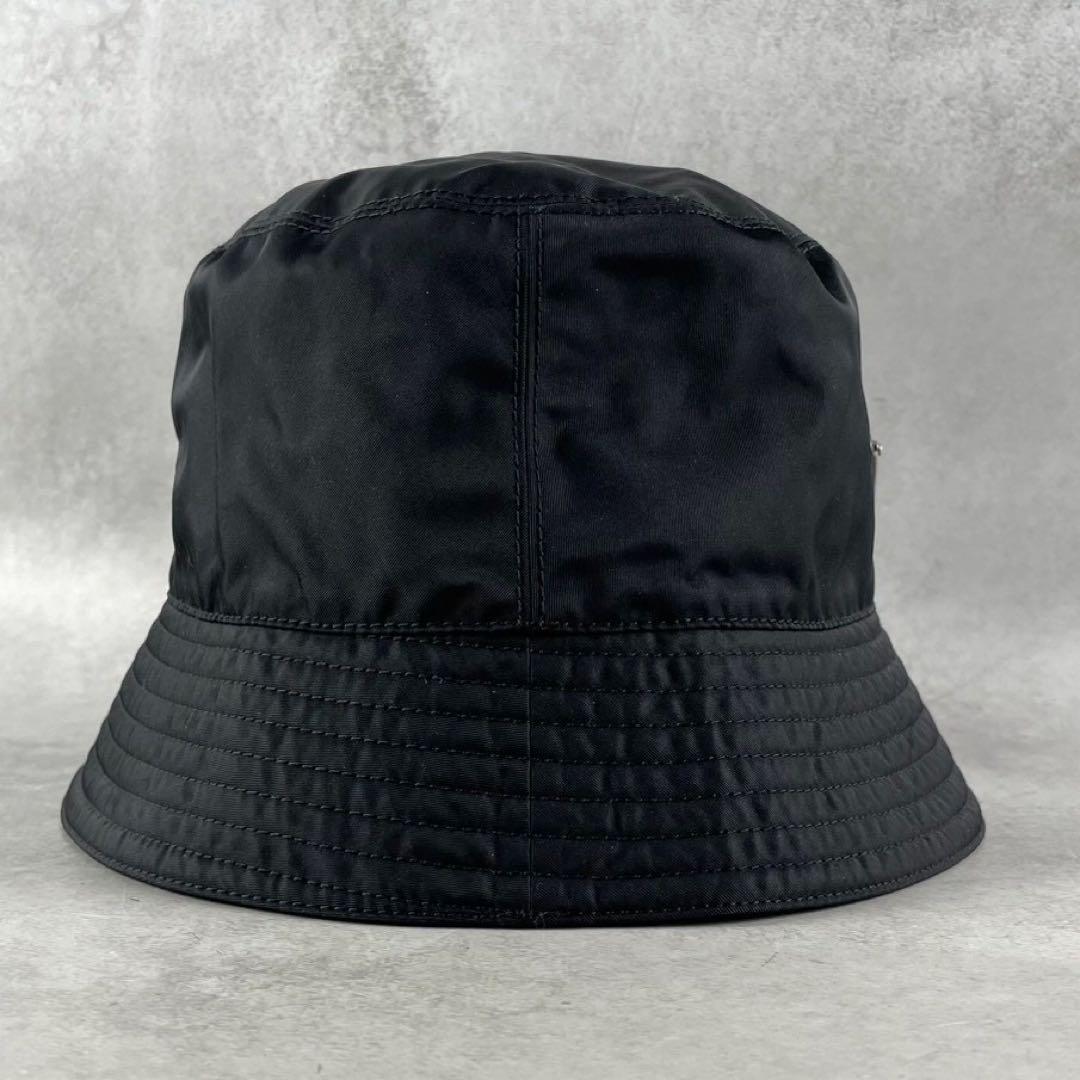 【極美品】PRADA 三角 トライアングル ロゴ バケットハット ブラック L