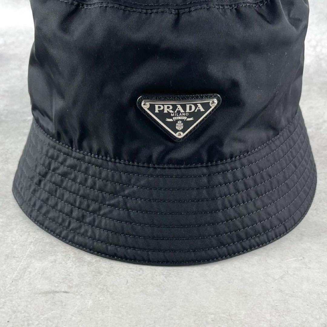 【極美品】PRADA 三角 トライアングル ロゴ バケットハット ブラック L