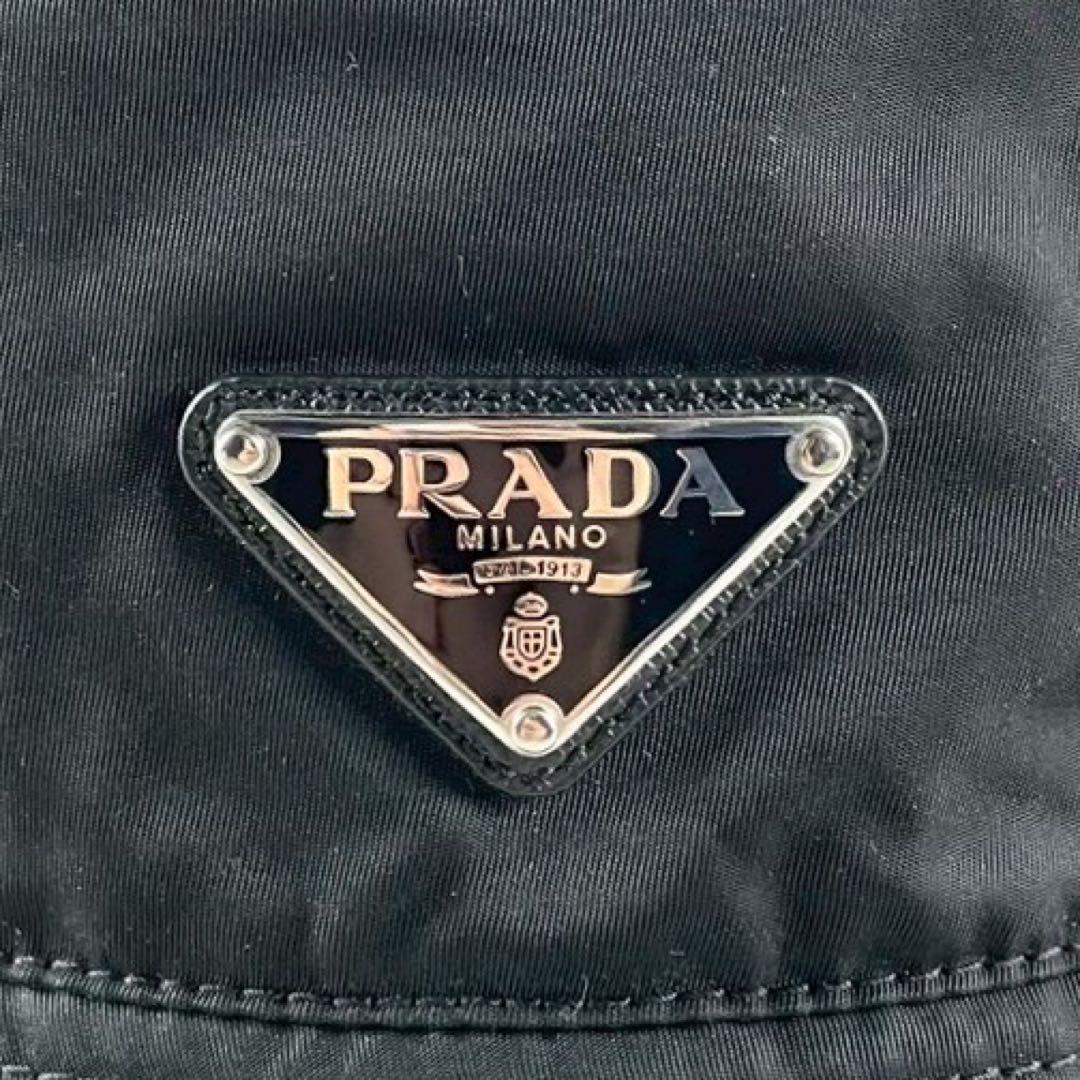 【極美品】PRADA 三角 トライアングル ロゴ バケットハット ブラック L