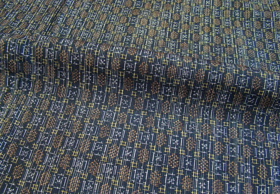 値下げ交渉ＯＫ！単衣 身幅広め 黒地 紬着尺 正絹 Ｃ１４３