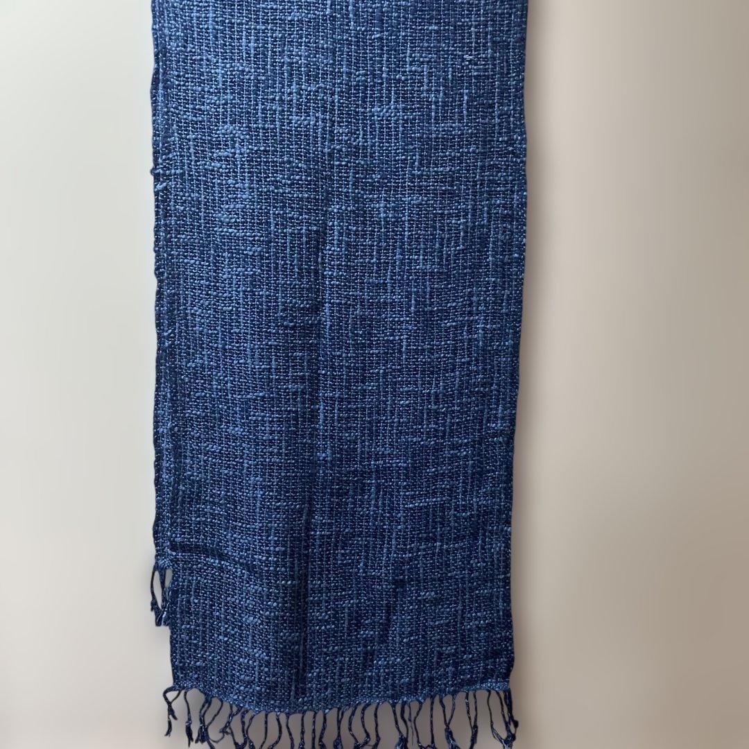 藍染　スラブコットンストール　先染め　オーガニック綿100% 手織り