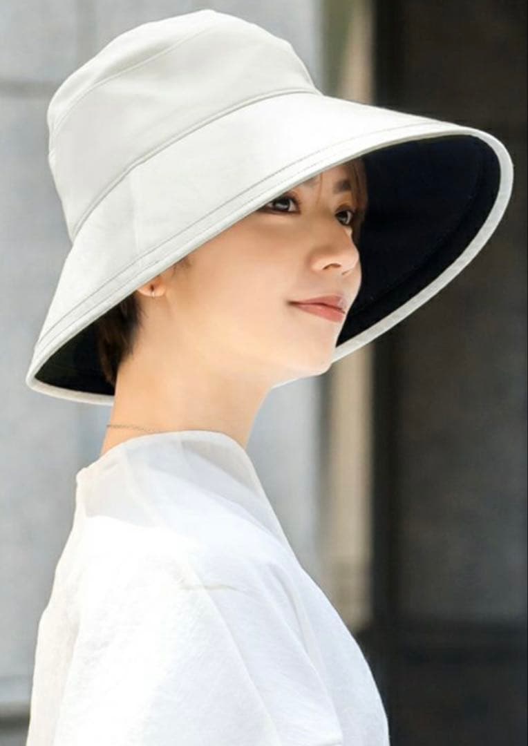 ロサブラン　プレーンハット つば13cm （つば裏遮光）　シャンブレーホワイトM