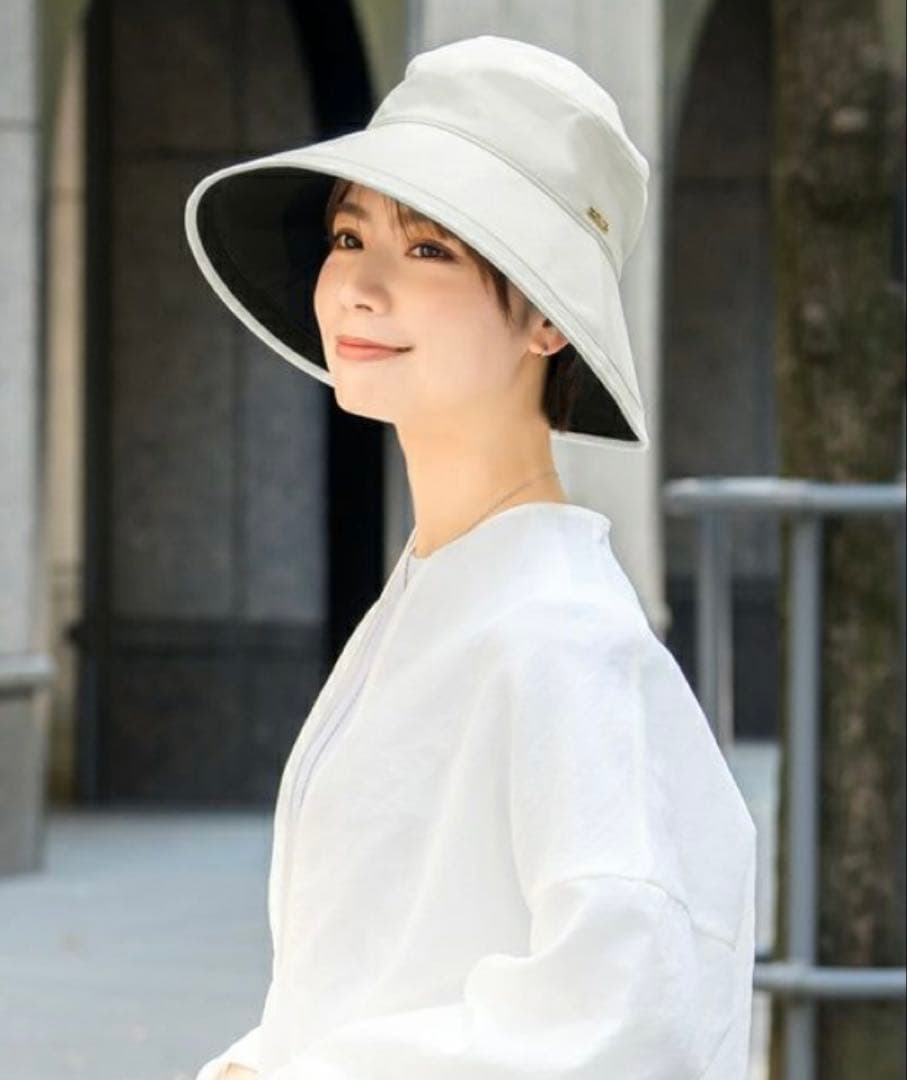 ロサブラン　プレーンハット つば13cm （つば裏遮光）　シャンブレーホワイトM