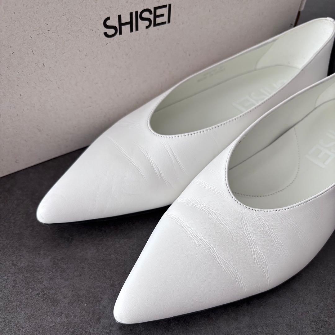SHISEI MM POINTED U PUMPSレイン対応 ホワイト フラット