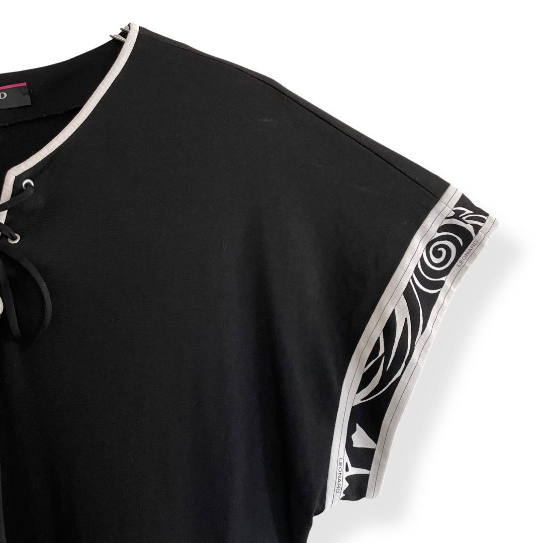 レオナール LEONARD チュニック ひざ丈ワンピース カンカン素材 ブラック