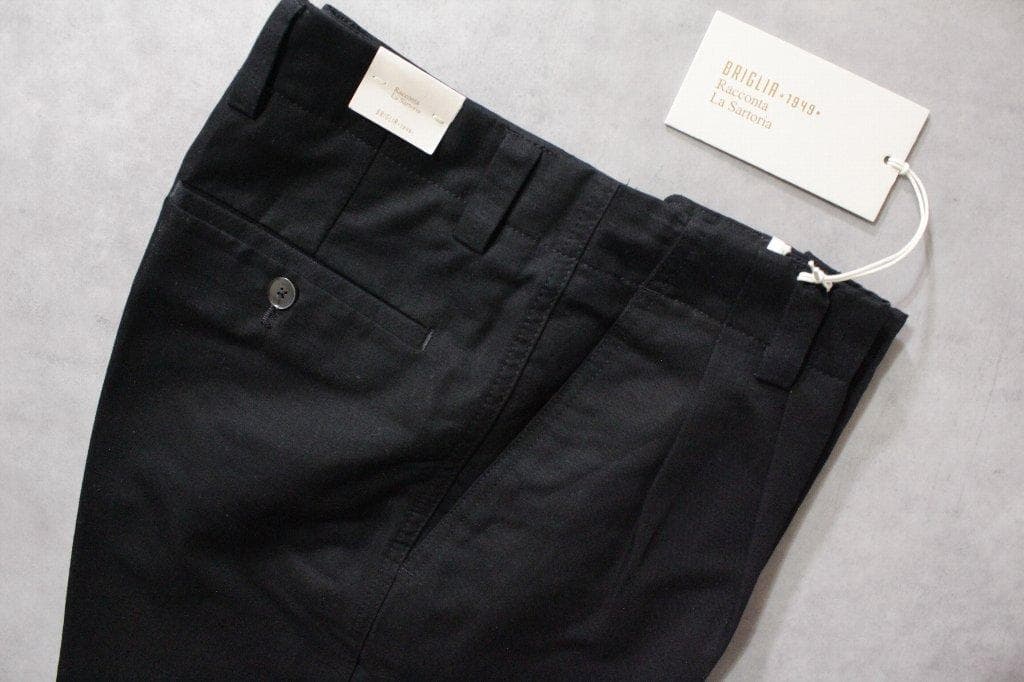 BRIGLIA 1949★新品ブリリア 綿麻2プリーツミリタリーチノ45ブラック