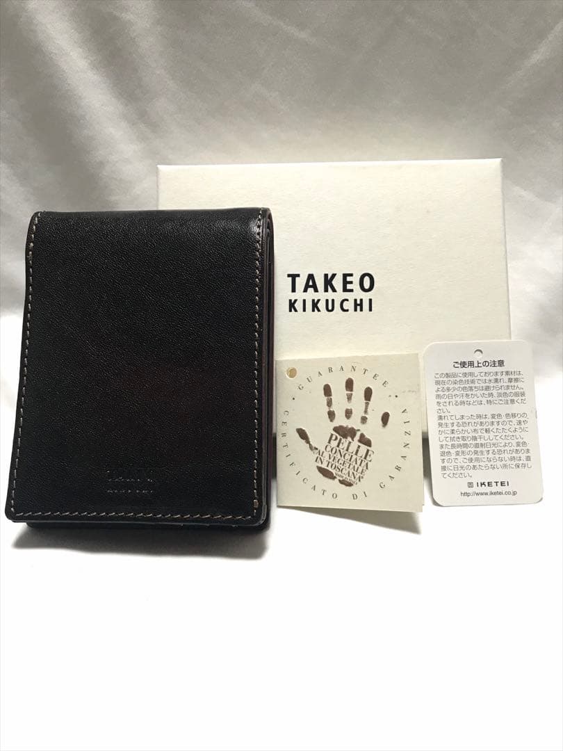 【新品・未使用】TAKEO KIKUCHI 牛革　二つ折り財布 ブラック