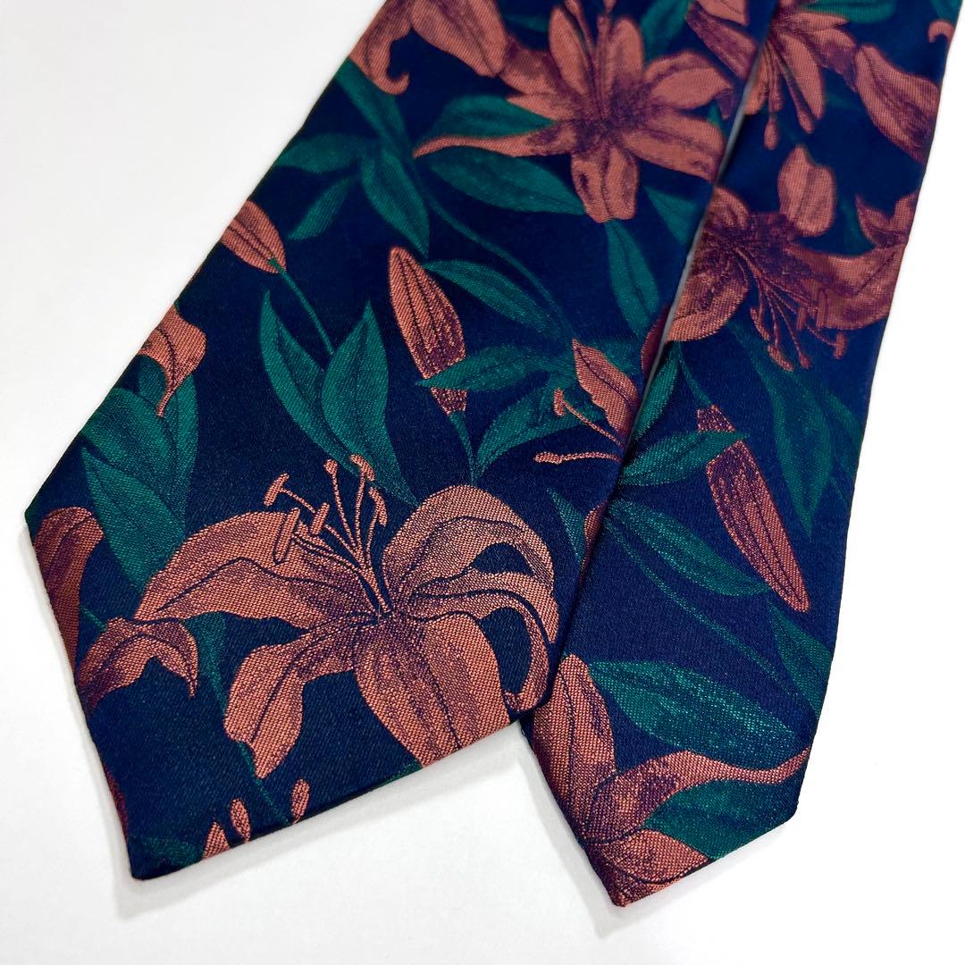 美品 ポールスミス ネクタイ シルク 花柄 ボタニカル柄 紺 緑 オレンジ