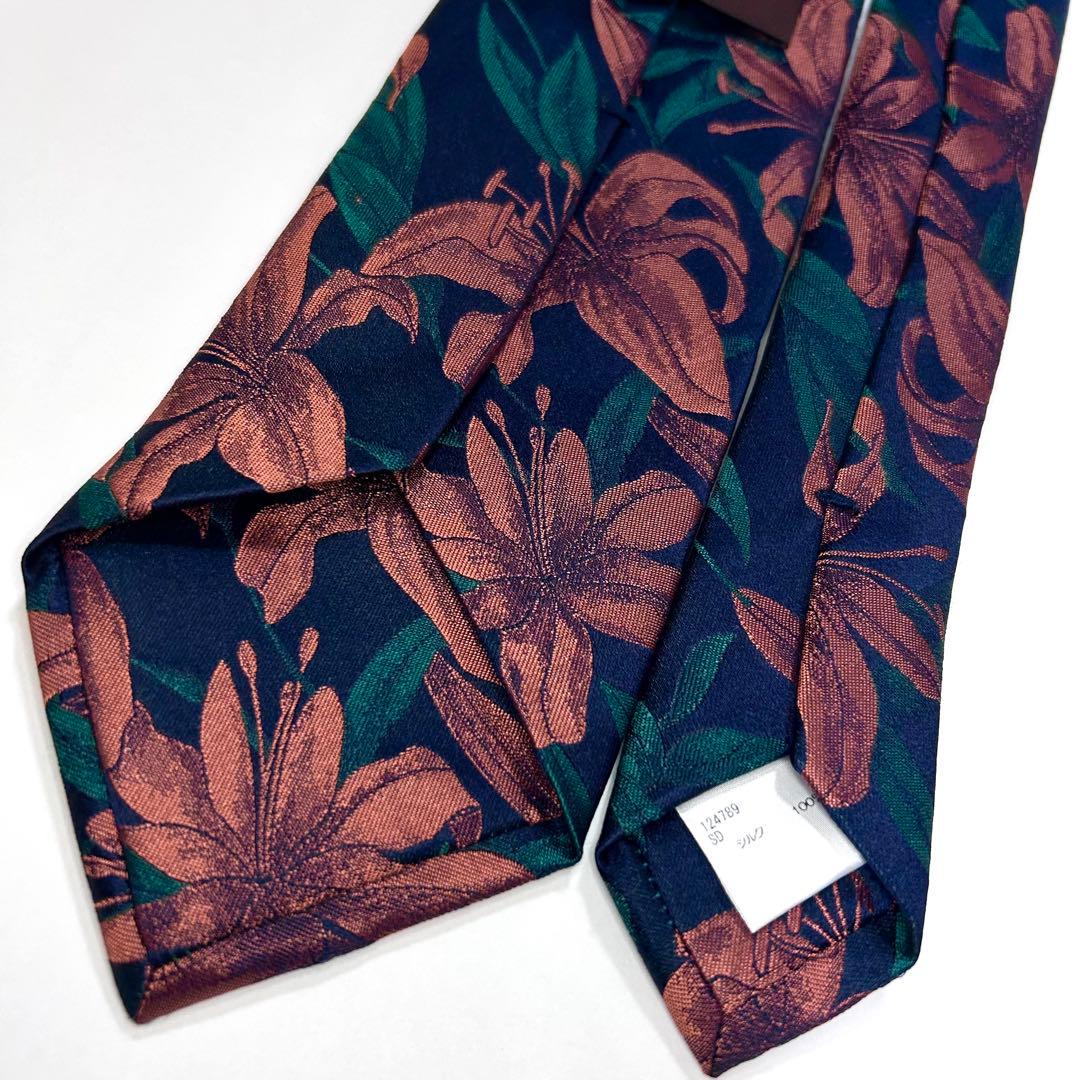 美品 ポールスミス ネクタイ シルク 花柄 ボタニカル柄 紺 緑 オレンジ