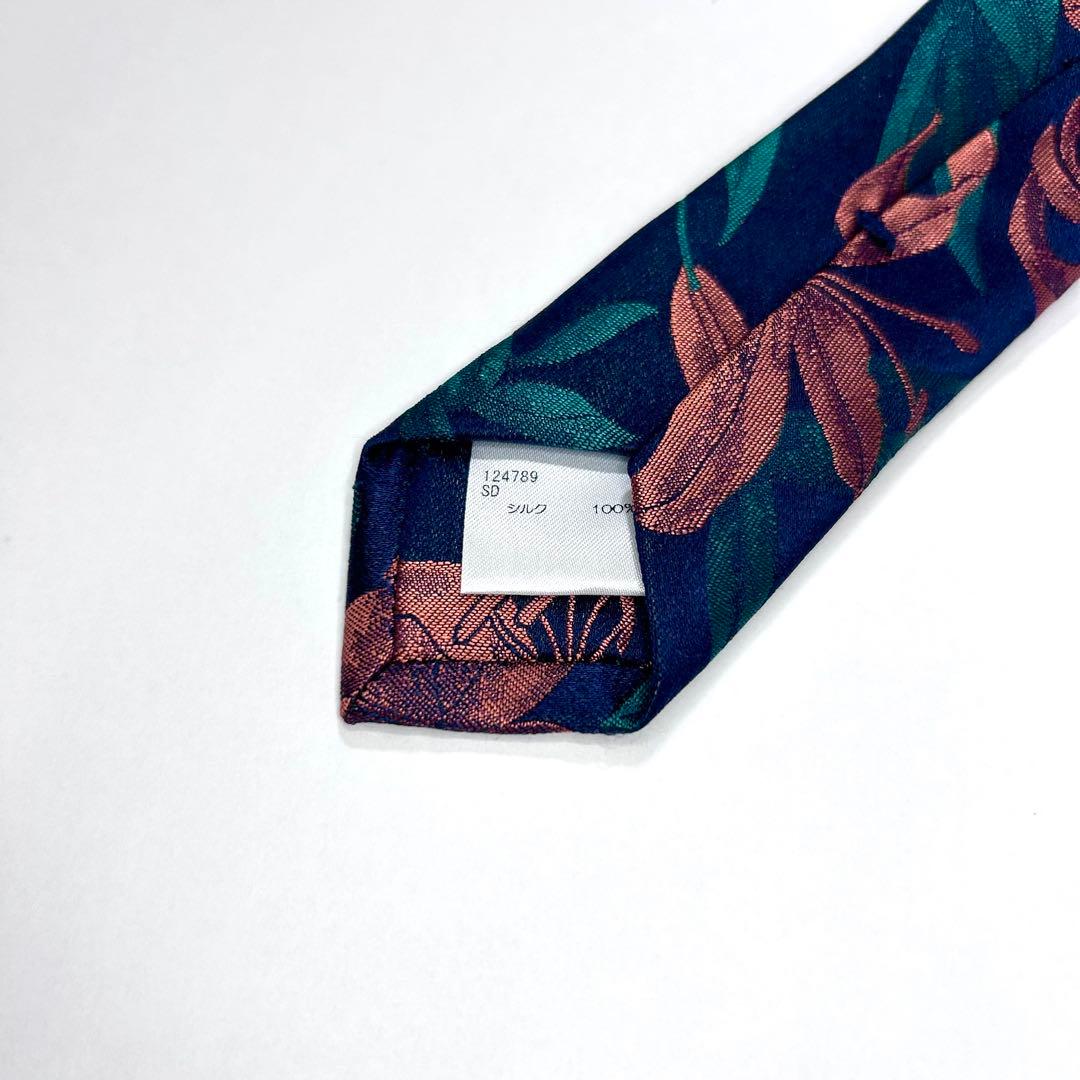 美品 ポールスミス ネクタイ シルク 花柄 ボタニカル柄 紺 緑 オレンジ