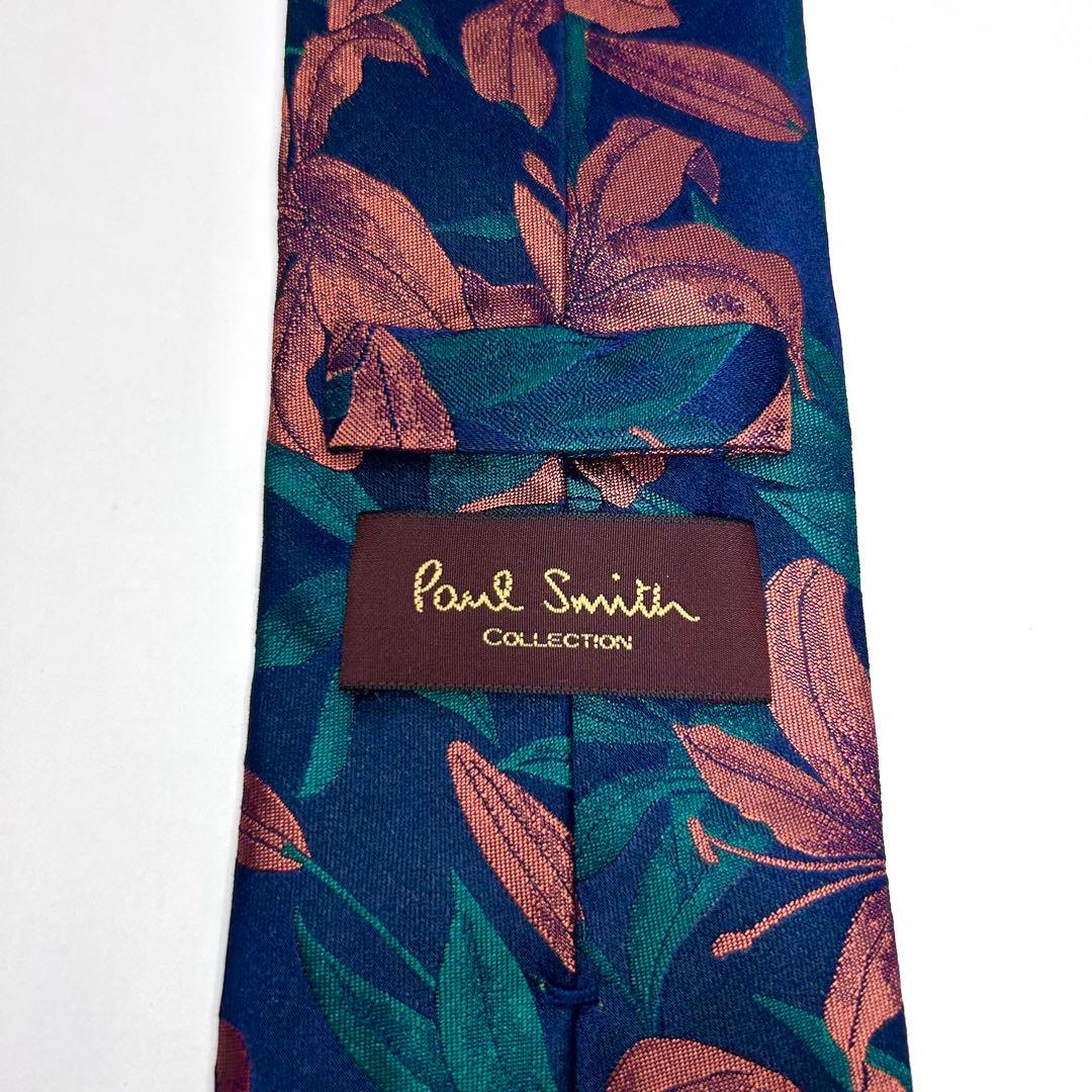美品 ポールスミス ネクタイ シルク 花柄 ボタニカル柄 紺 緑 オレンジ