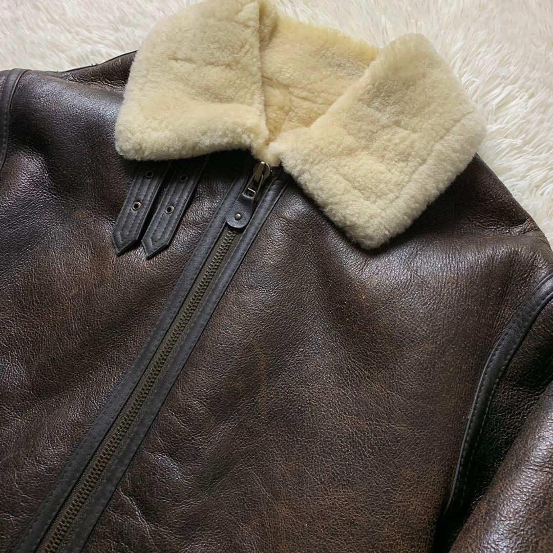 K*様 【雰囲気抜群】フライトジャケット 羊革　ムートン　B-3 ブラウン　LL