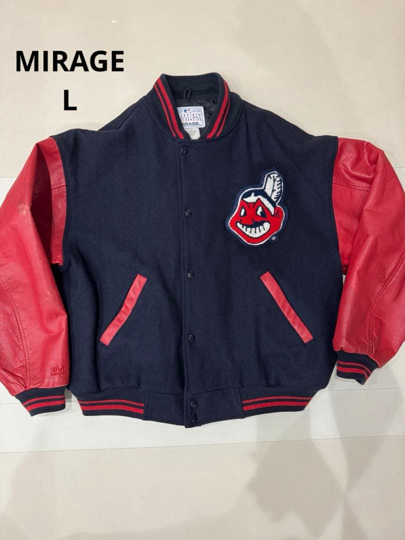 【90s】MIRAGE ウールレザースタジャン インディアンスネイビー/レッド