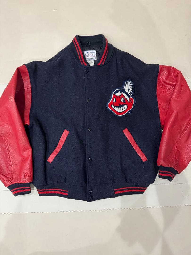 【90s】MIRAGE ウールレザースタジャン インディアンスネイビー/レッド