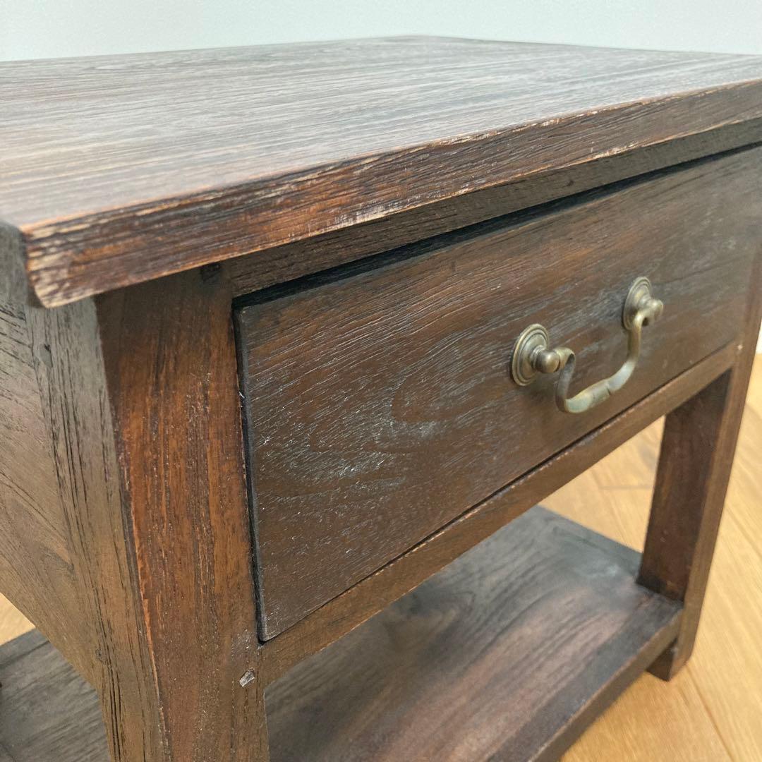 サイドテーブル チーク材 真鍮 ダークブラウン