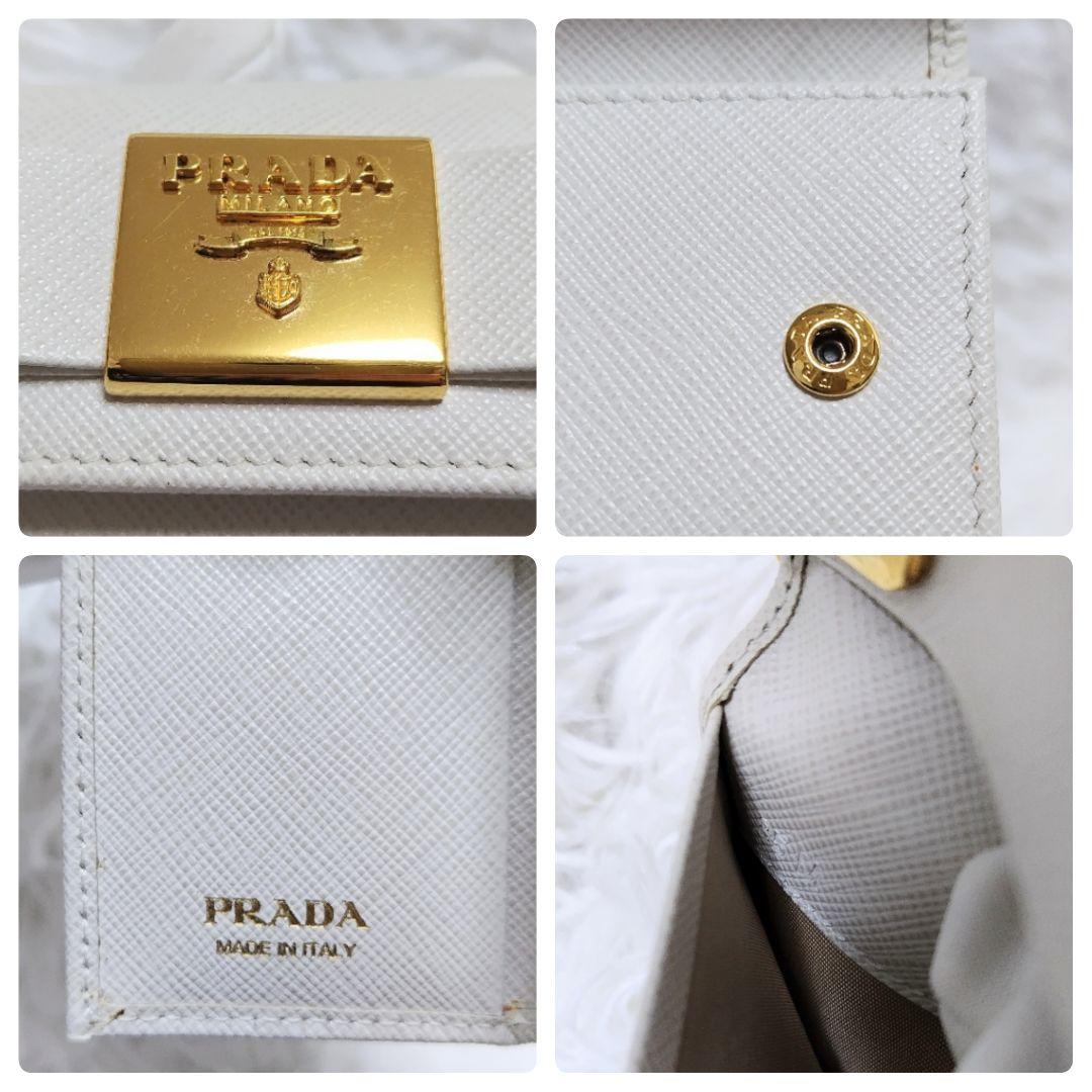 未使用級極美品✨プラダ♡6連キーケース　ロゴプレートりぼん　ゴールド金具ホワイト