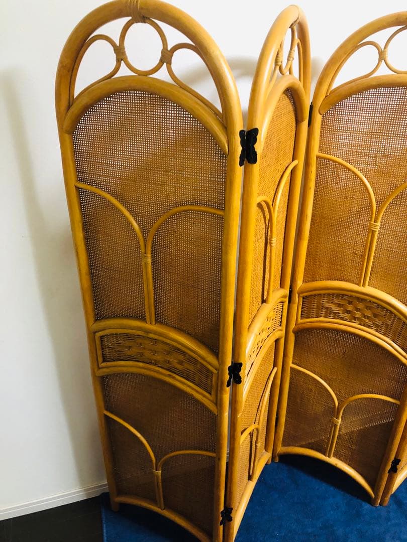 ラタン パーテーション 4枚 衝立 スクリーン 間仕切り