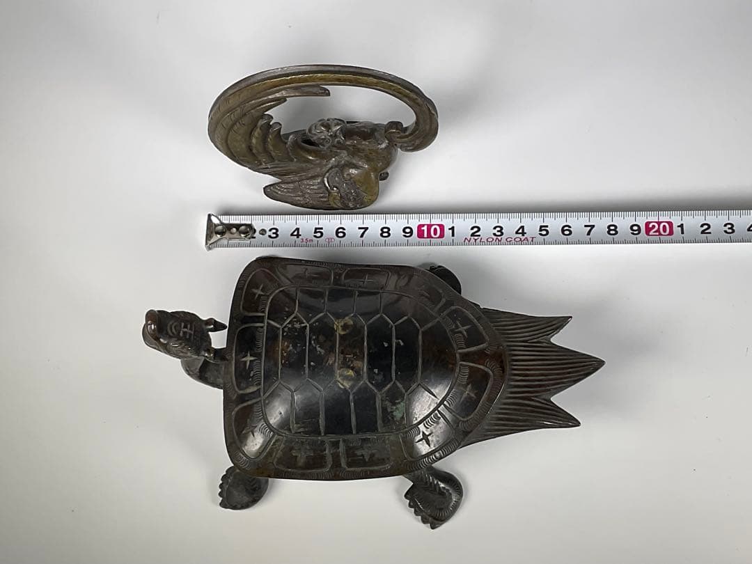 古銅　亀・鳳凰　中国古玩　銅製置物　２点