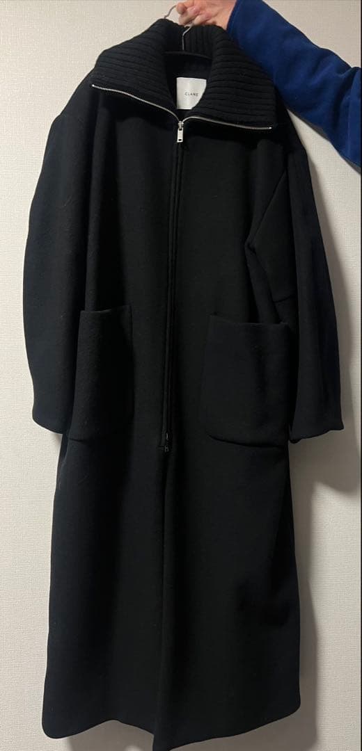 M*e様 CLANE ブラック クラネ　リブカラーウールロングコート