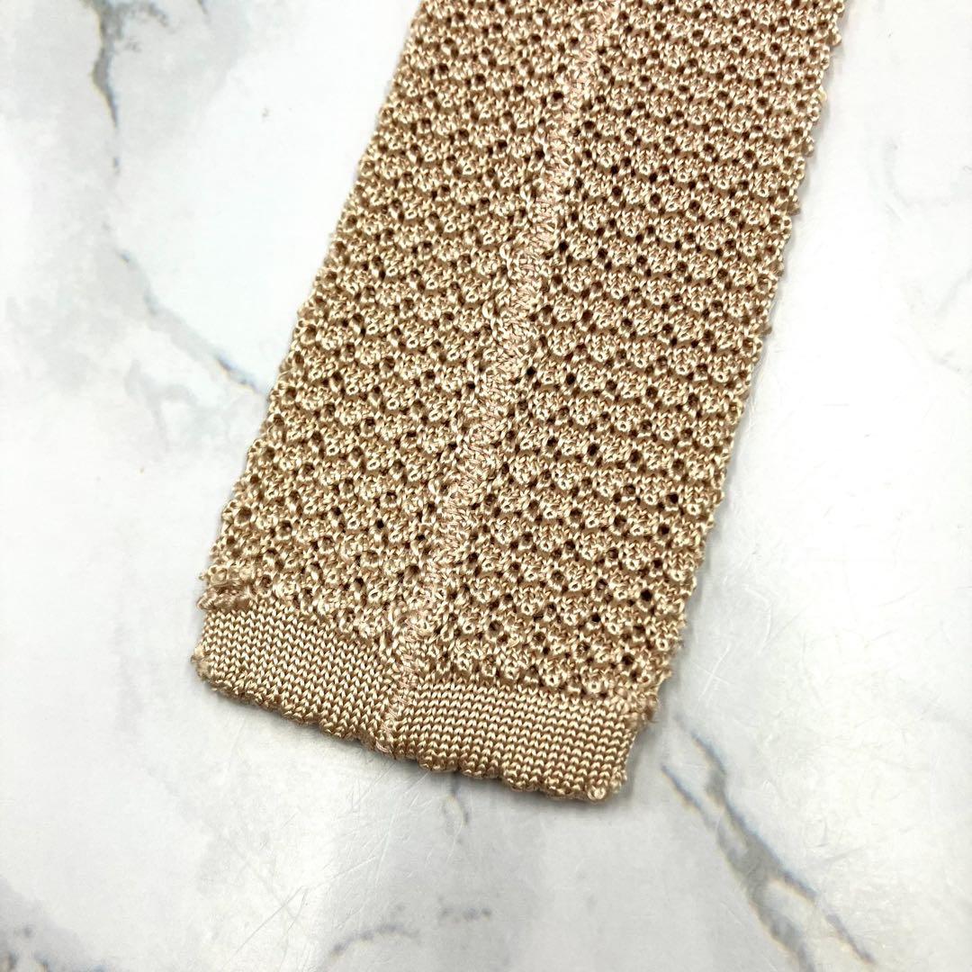 ◆美品◆HERMES ネクタイ ベージュ 編み柄 高級感 ロゴ入り