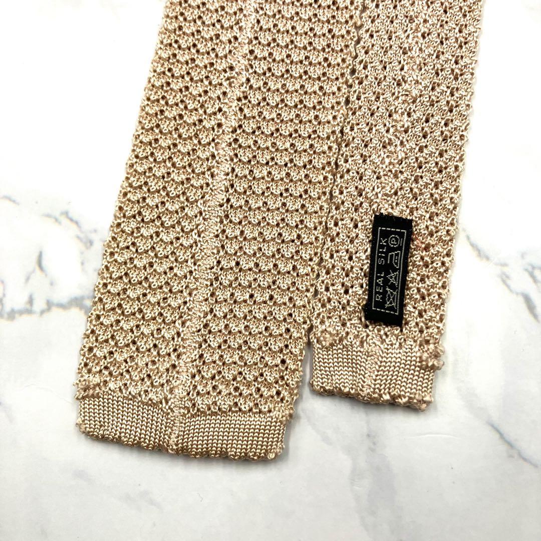 ◆美品◆HERMES ネクタイ ベージュ 編み柄 高級感 ロゴ入り