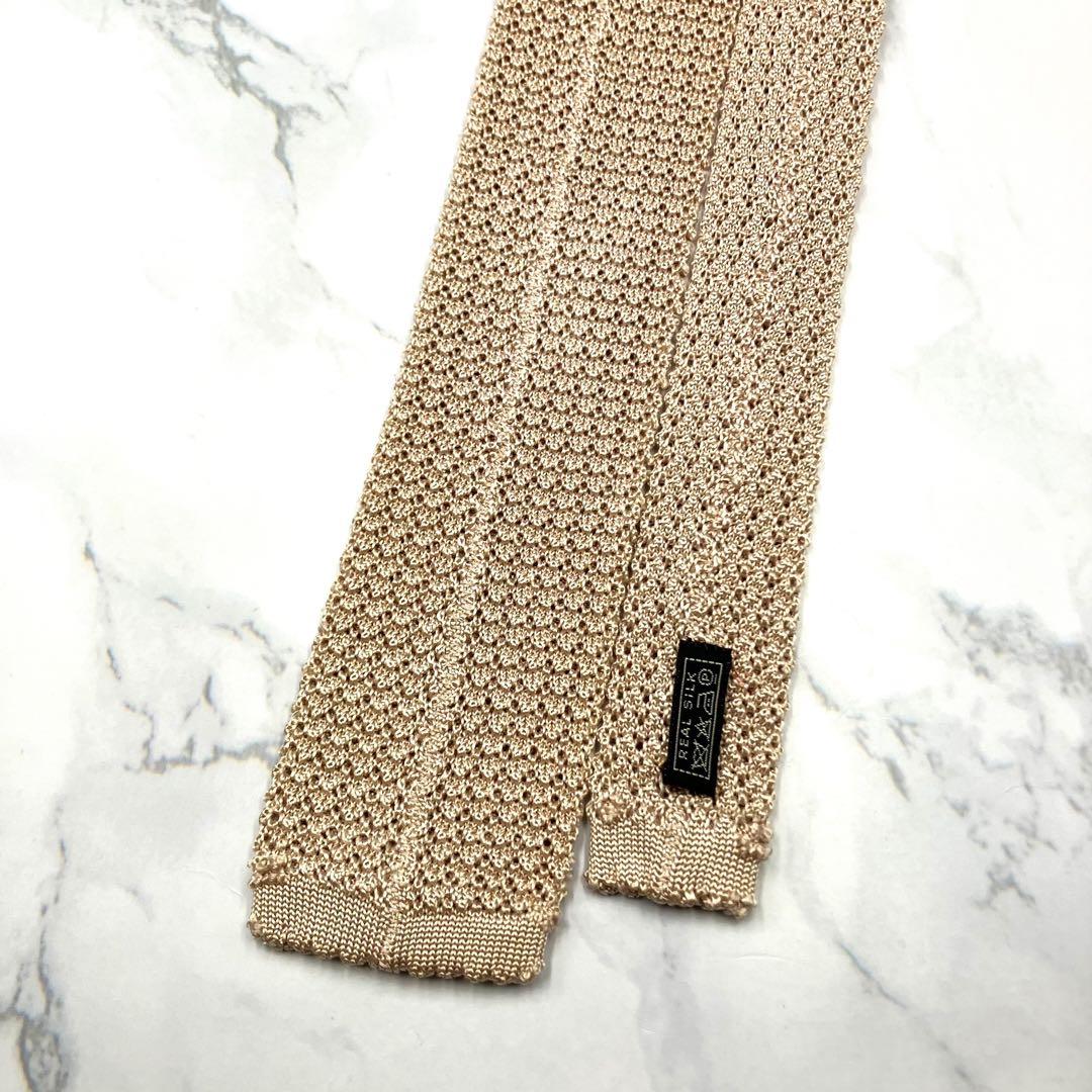 ◆美品◆HERMES ネクタイ ベージュ 編み柄 高級感 ロゴ入り