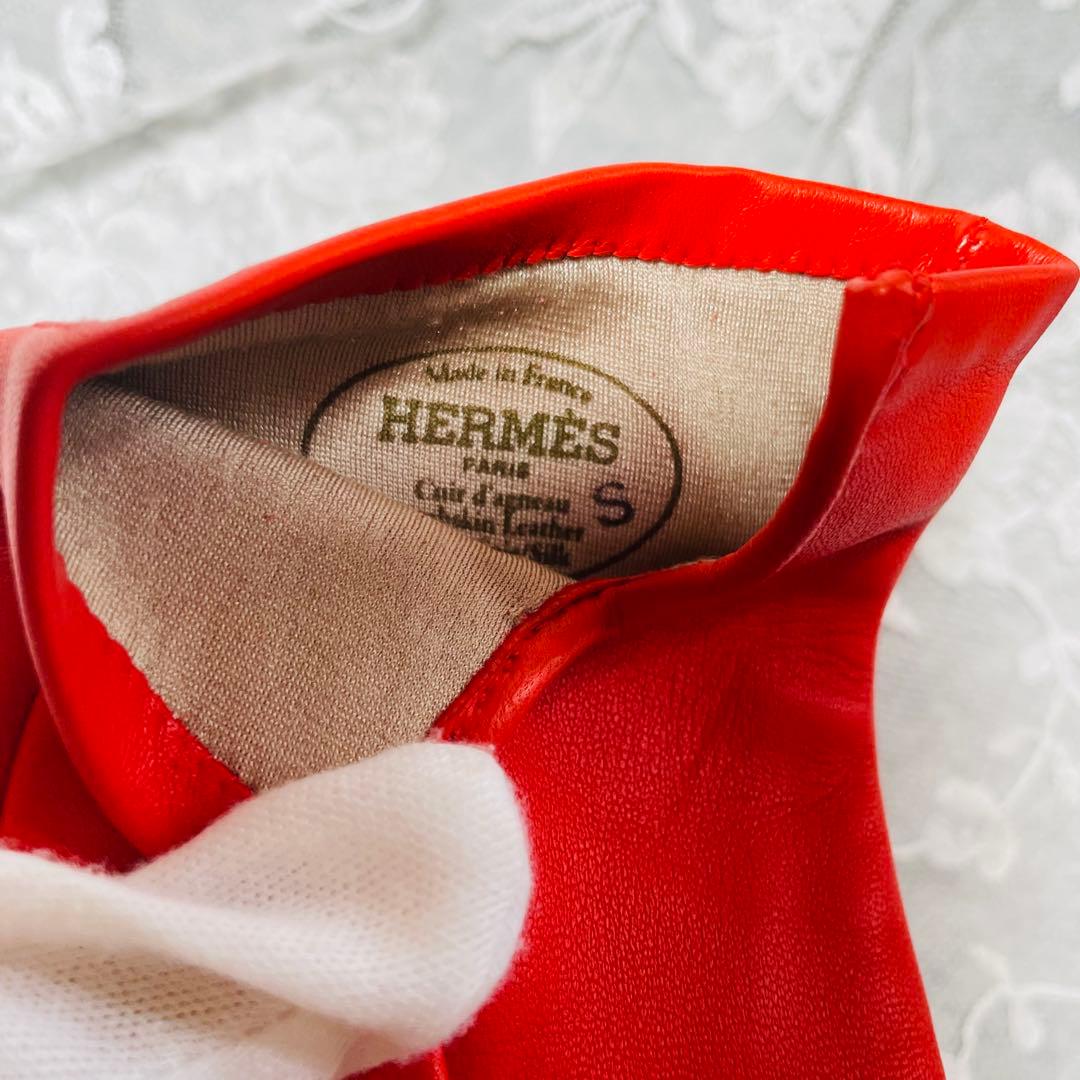 エルメス　オレンジ レザー手袋　グローブ　革製品　アームカバー