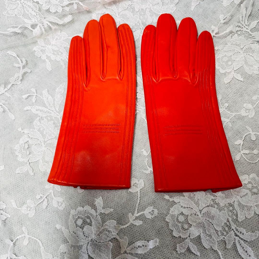 エルメス　オレンジ レザー手袋　グローブ　革製品　アームカバー