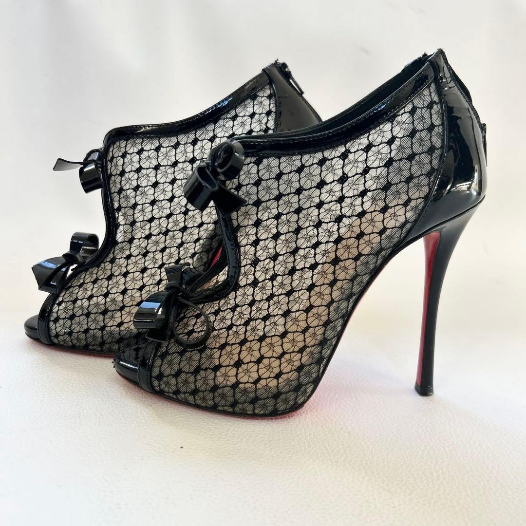 クリスチャンルブタン レース パテント ブーティ パンプスブラック 35