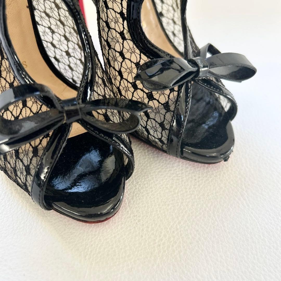 クリスチャンルブタン レース パテント ブーティ パンプスブラック 35