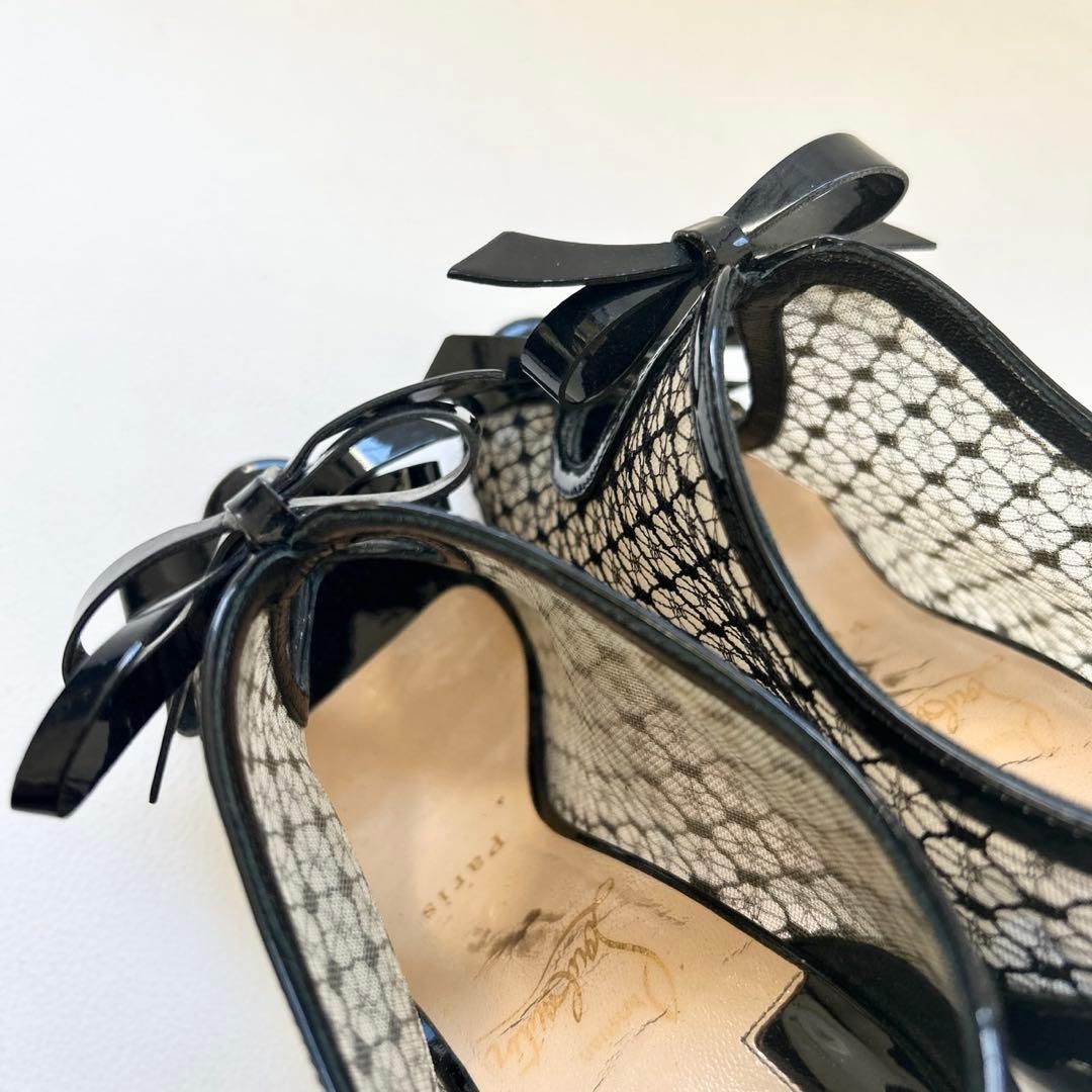 クリスチャンルブタン レース パテント ブーティ パンプスブラック 35