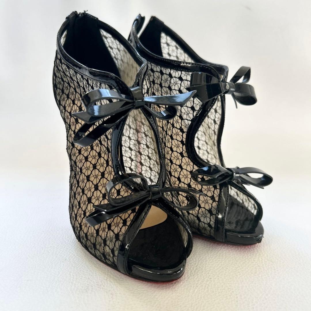 クリスチャンルブタン レース パテント ブーティ パンプスブラック 35