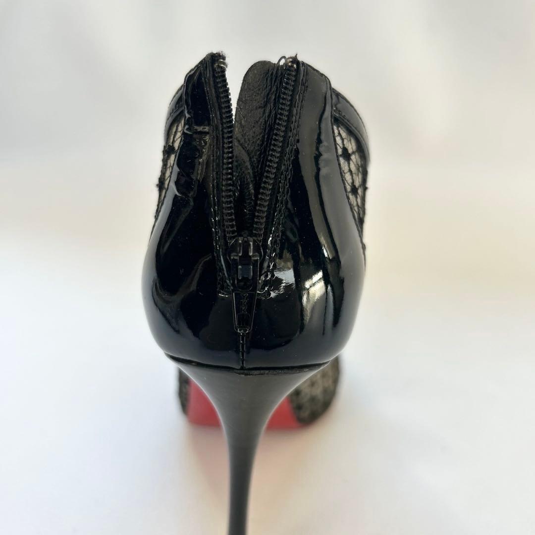 クリスチャンルブタン レース パテント ブーティ パンプスブラック 35