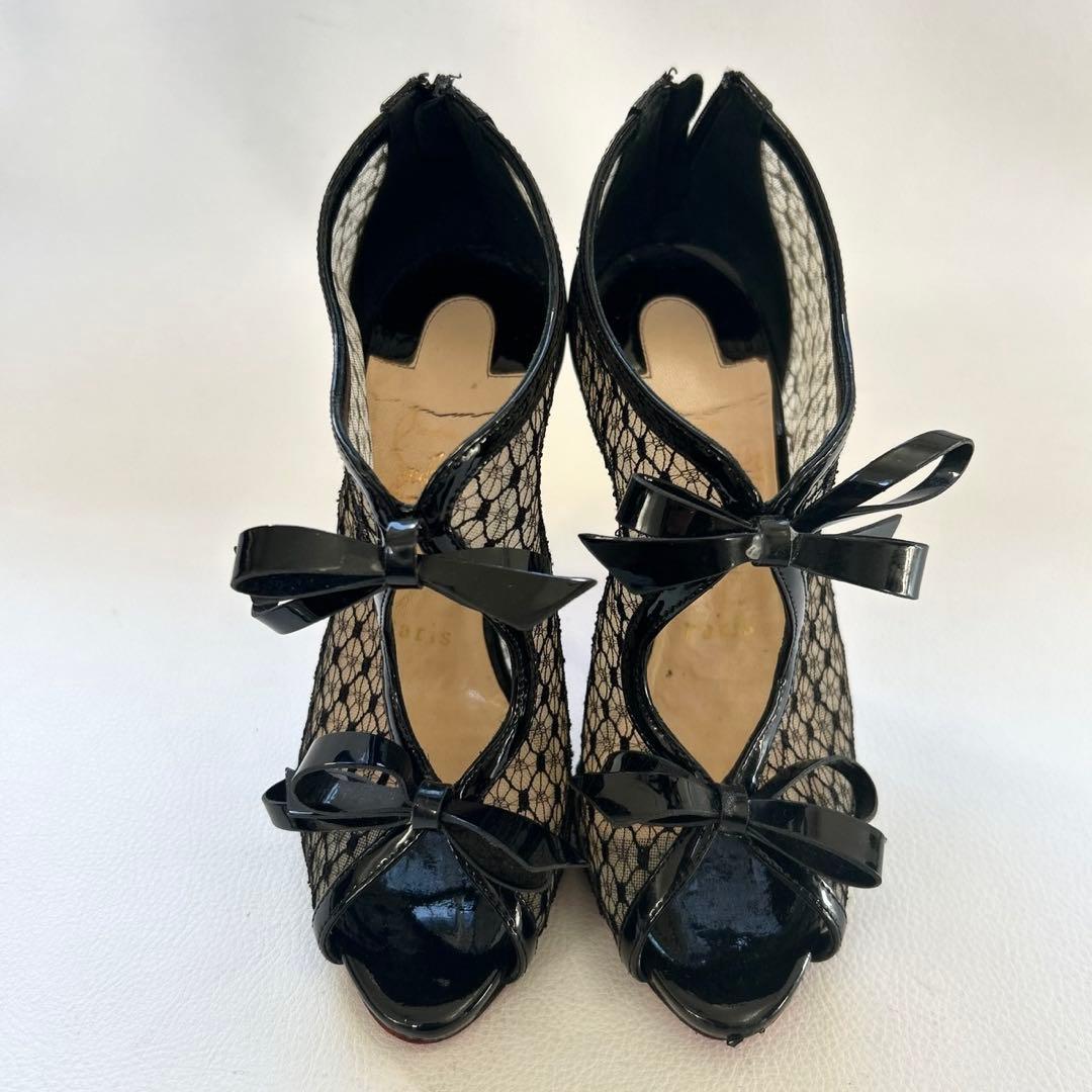 クリスチャンルブタン レース パテント ブーティ パンプスブラック 35