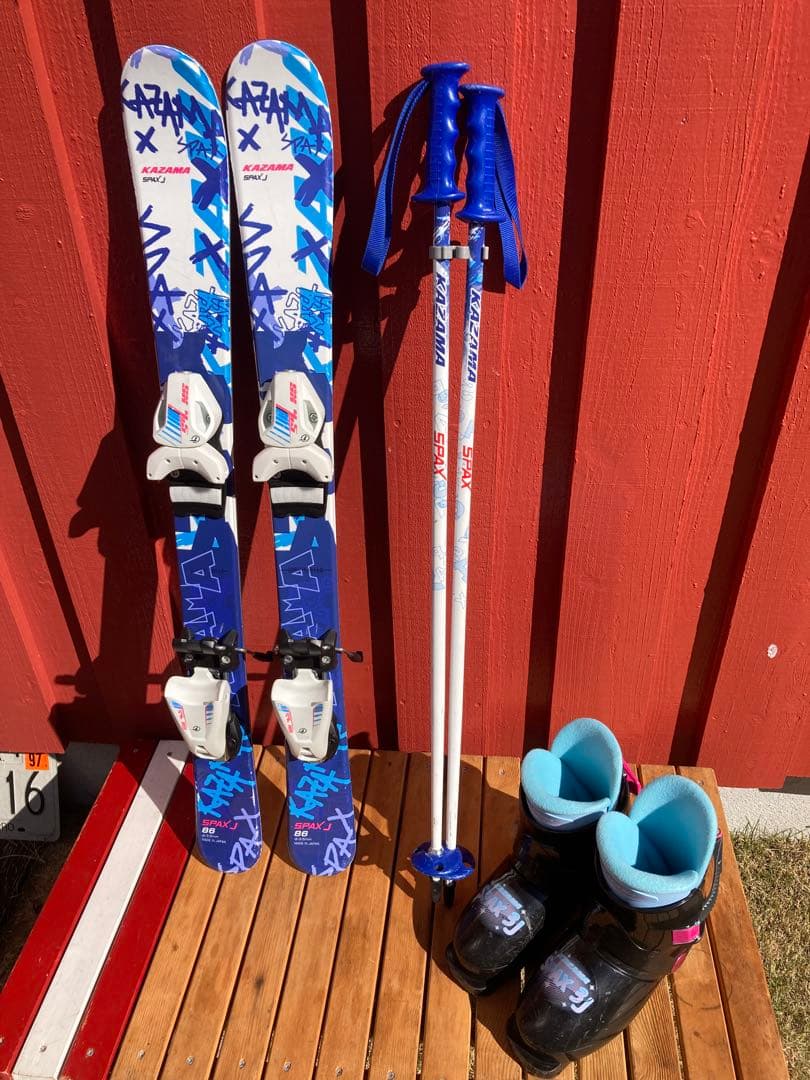 キッズ用KAZAMA スキー板86 ブーツ 19cm ストック80cm セット