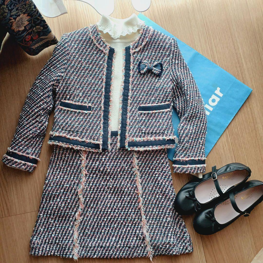 familiar　ツイードスーツフォーマル　卒園　入学式　130　ブローチつき
