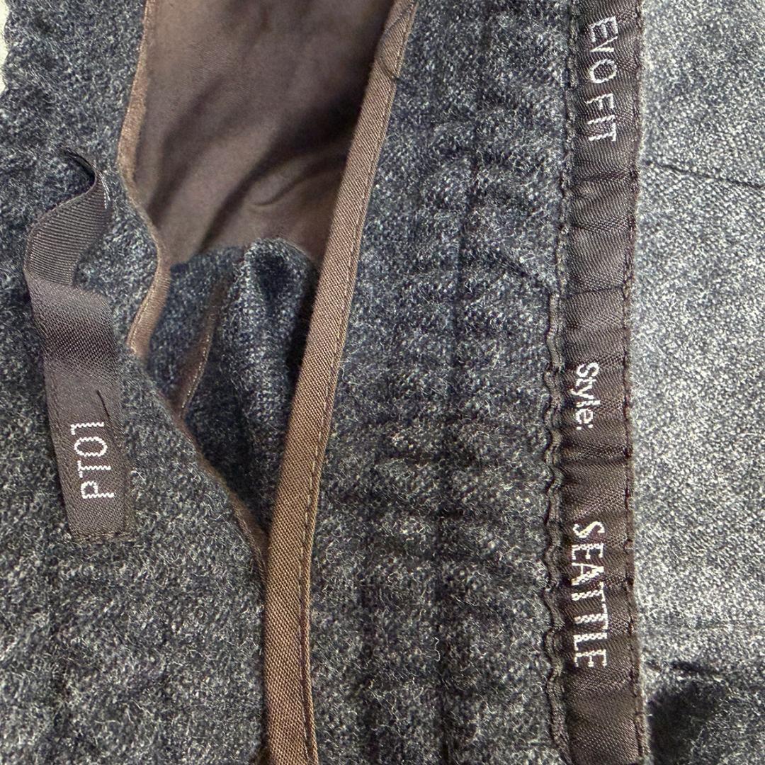 J4044 美品 PT01 フランネル クリース イージースラックス 濃灰 46