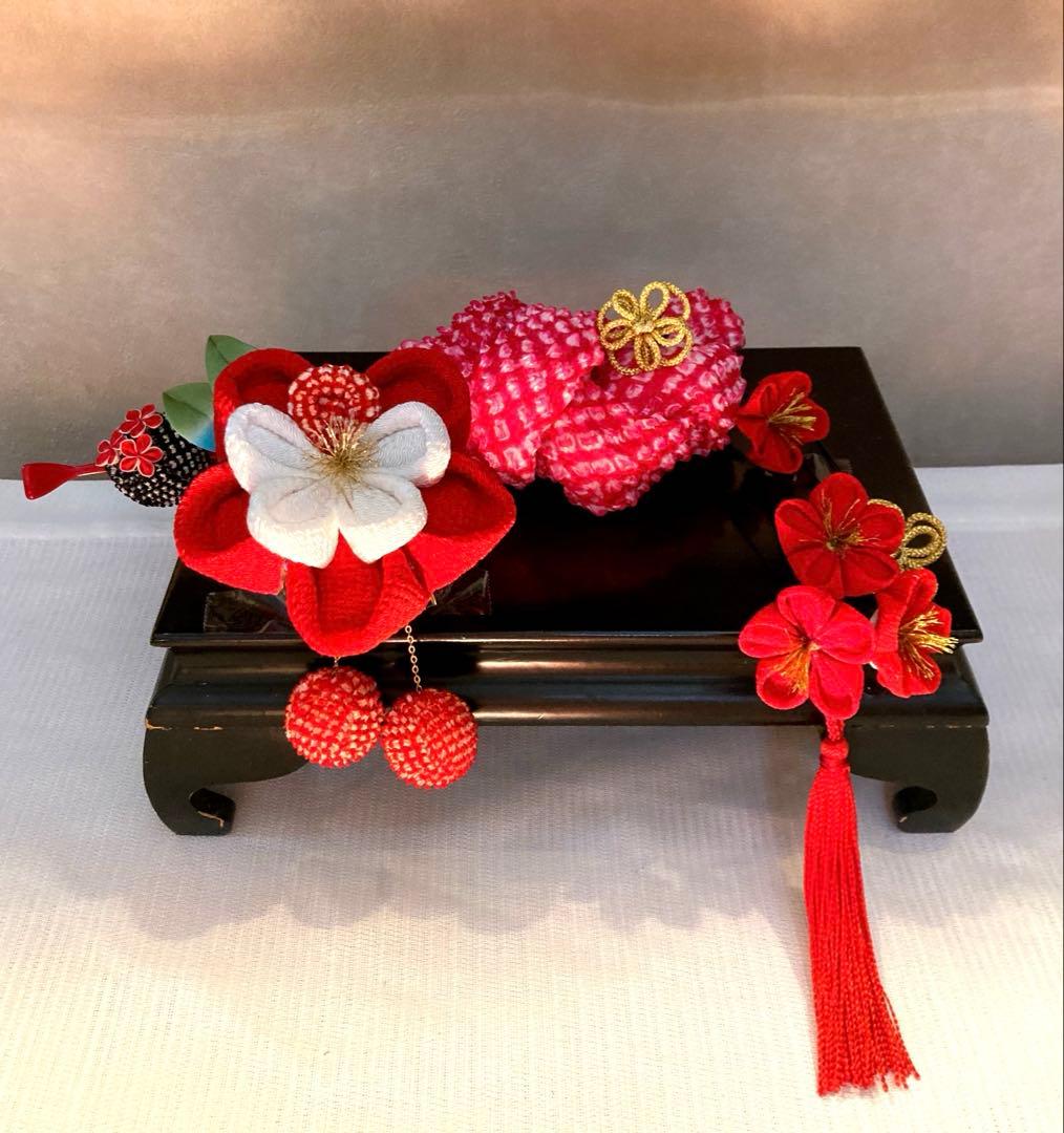 専用　成人式　卒業式　七五三　かづら清　八重梅　Uピン簪　玉簪　房飾り　赤鹿の子