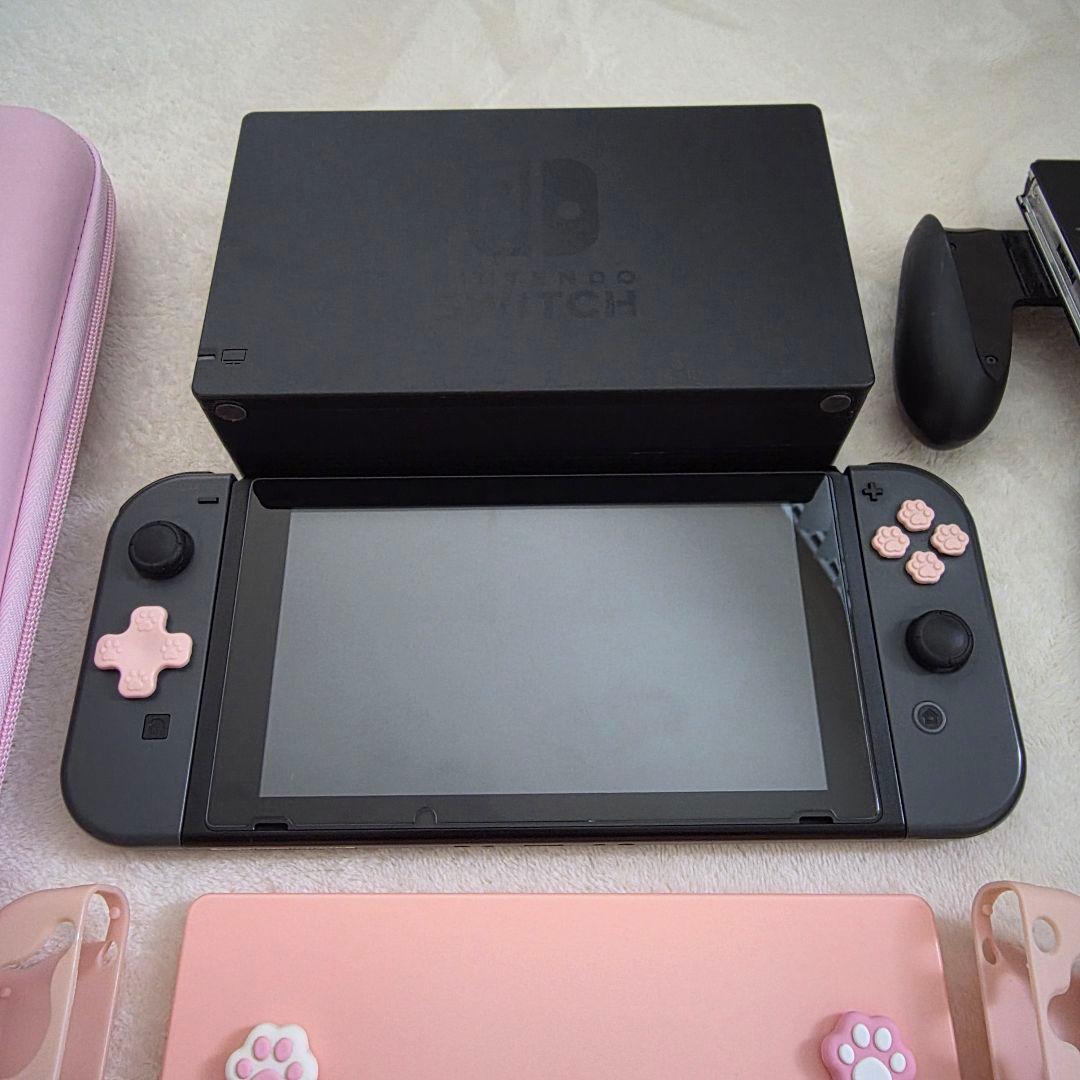 Nintendo Switch グレー　本体・付属品・ピンクカバーケース付き