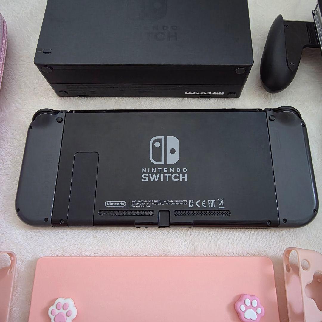 Nintendo Switch グレー　本体・付属品・ピンクカバーケース付き