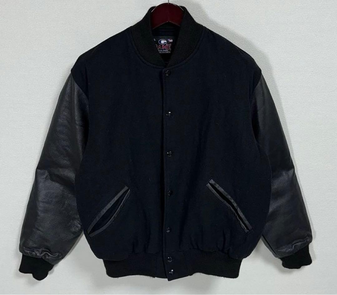 美品 GAME ブラック ウールレザースタジャン M 黒