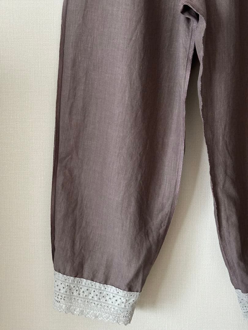 【美品】wafu cip限定 裾レース ペチパンツ ／ 超高密度 リネン 茶鼠