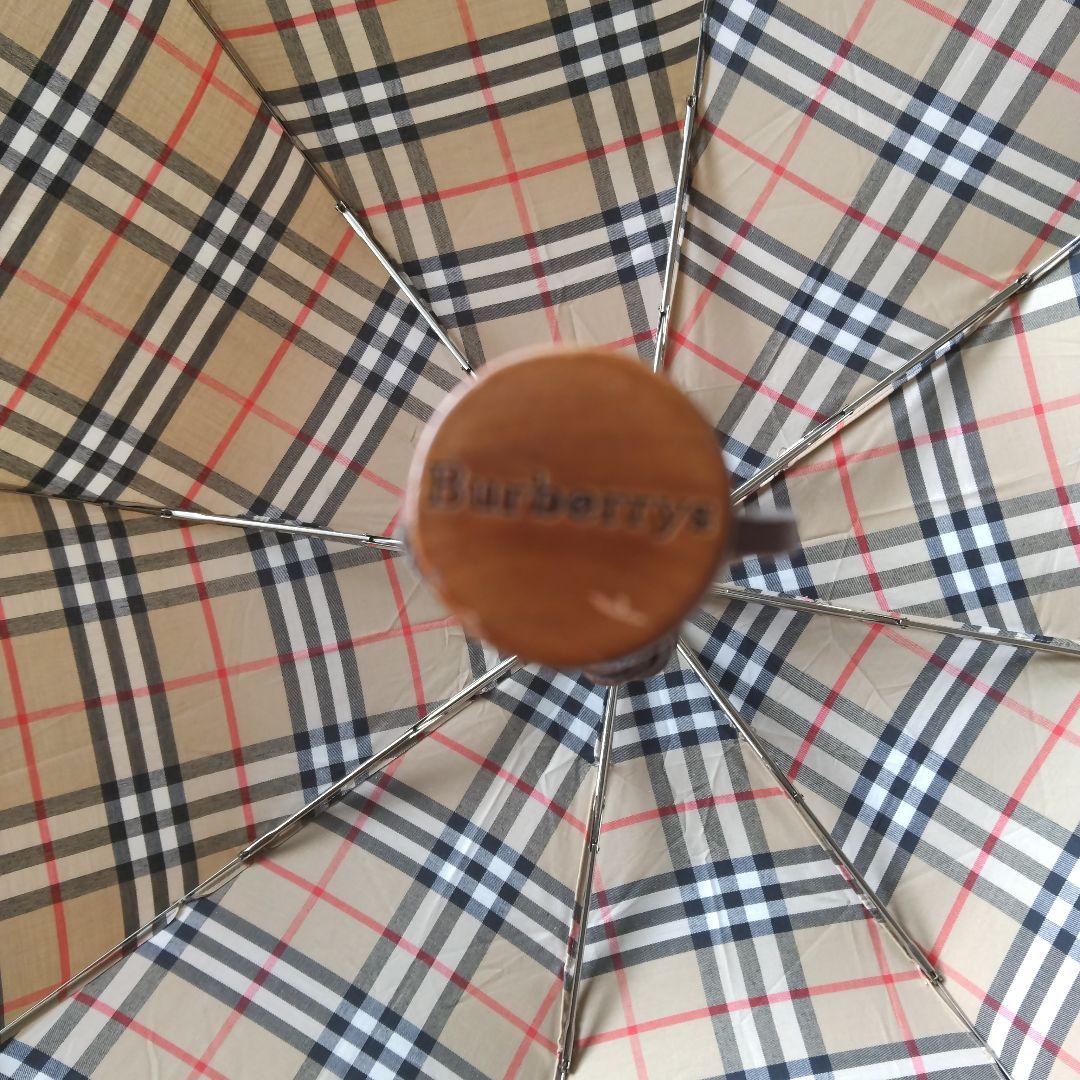 【美品】BURBERRY バーバリー 折りたたみ傘 木製ワンタッチ