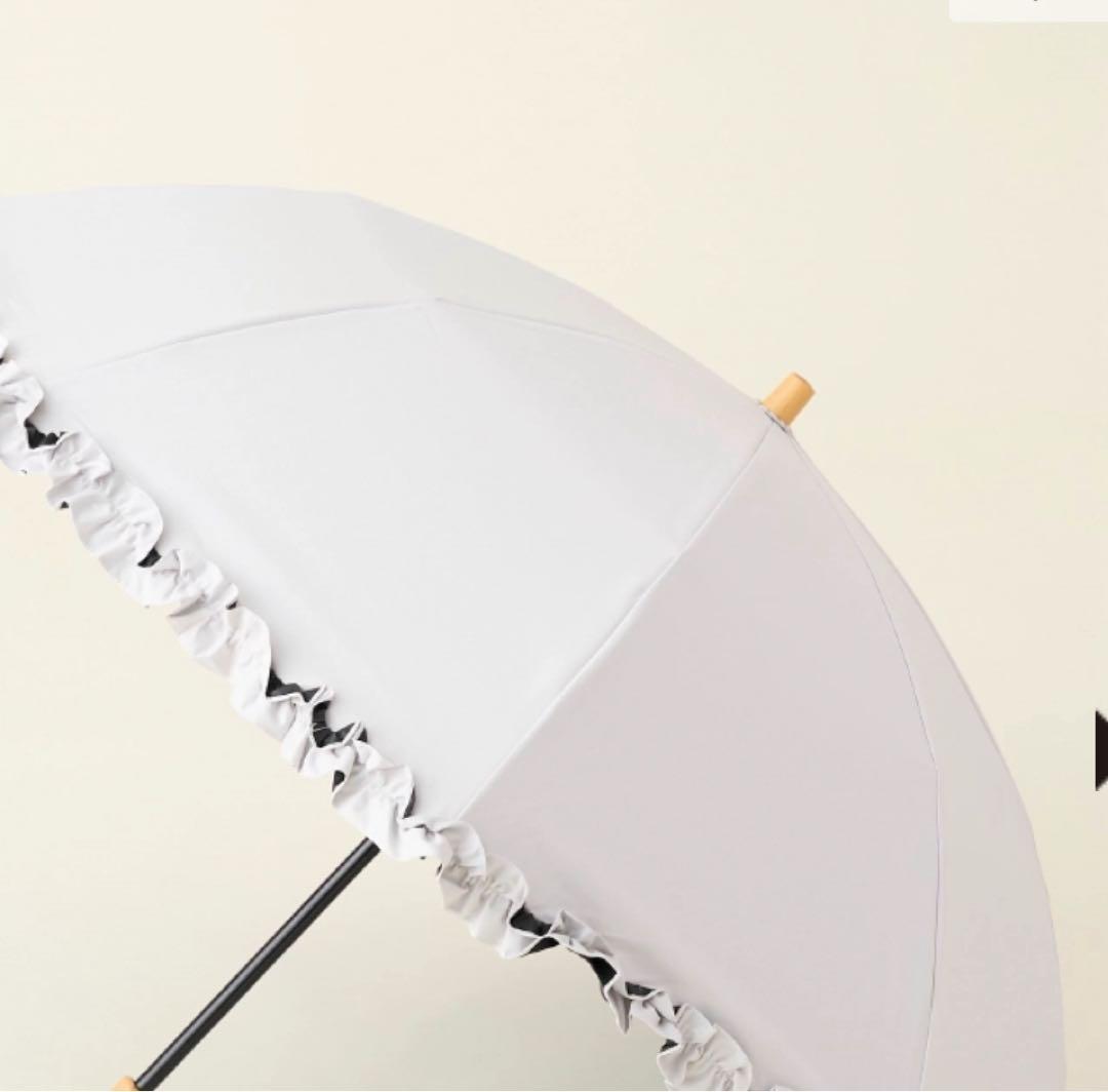 サンバリア100２段折 フリル /(ホワイト, 木ストレート手元)