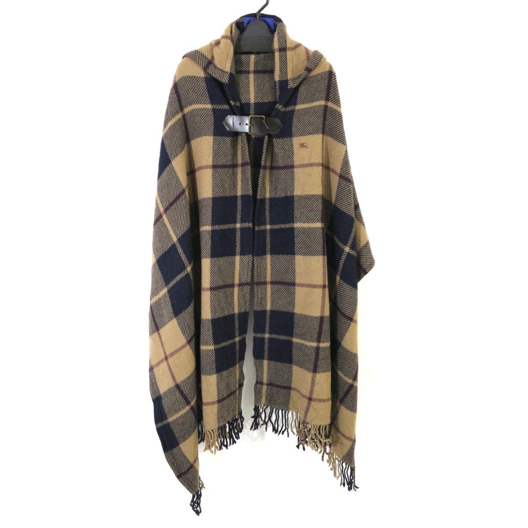 バーバリーブルーレーベル ビッグスケールチェックフーデッドケープ / ポンチョ