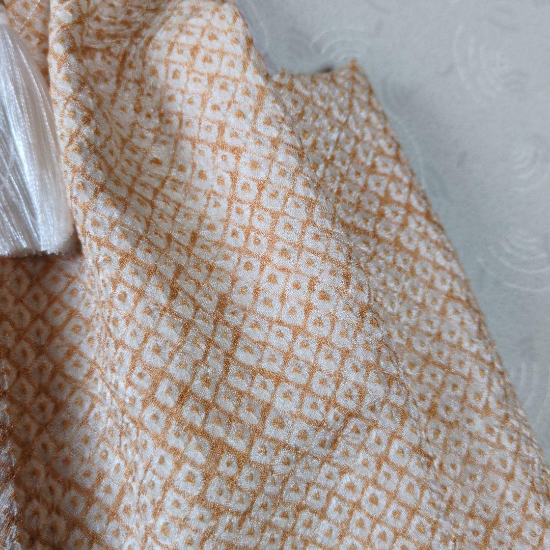 七五三３歳正絹総絞り手縫いの被布（淡いサーモンオレンジ）中綿無し