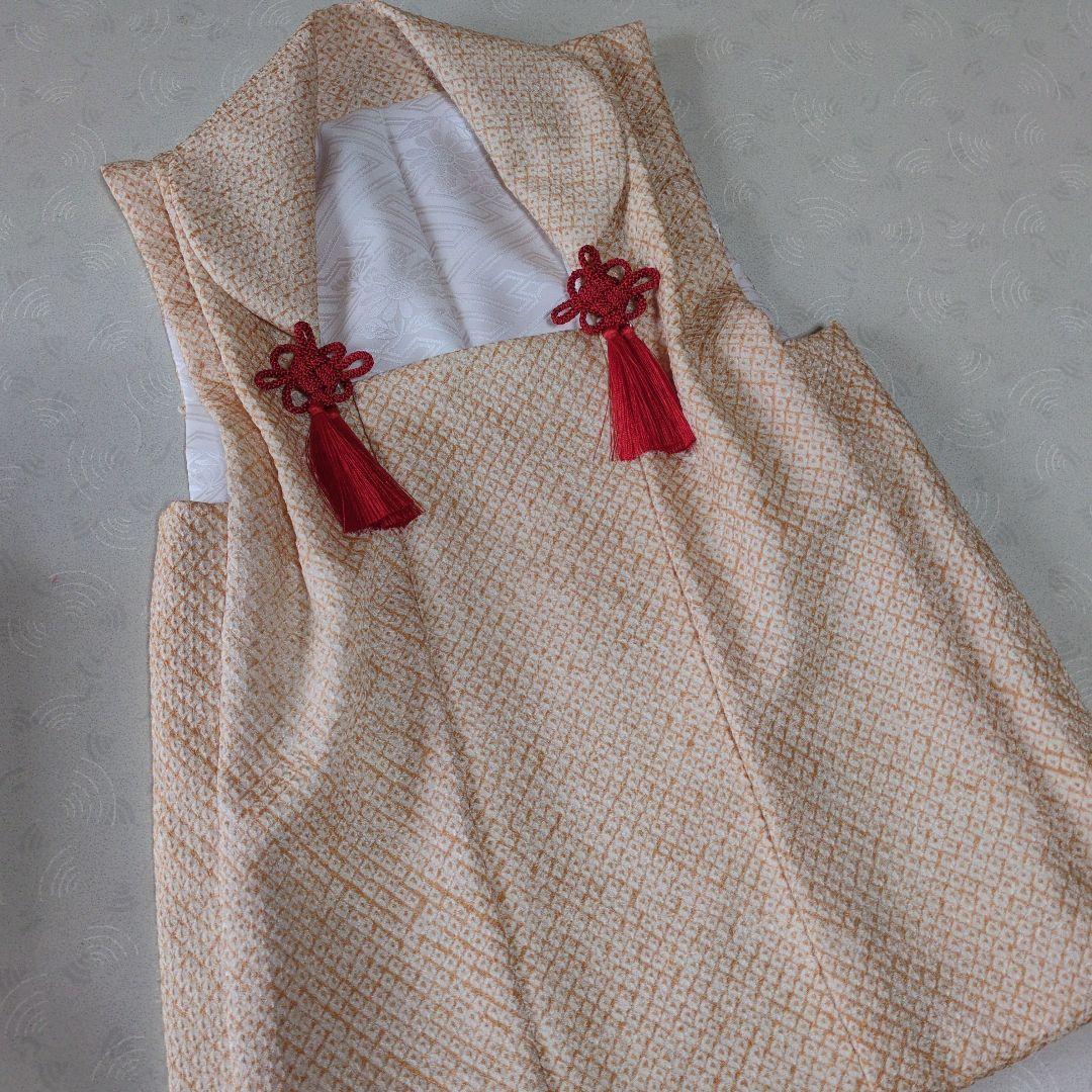 七五三３歳正絹総絞り手縫いの被布（淡いサーモンオレンジ）中綿無し
