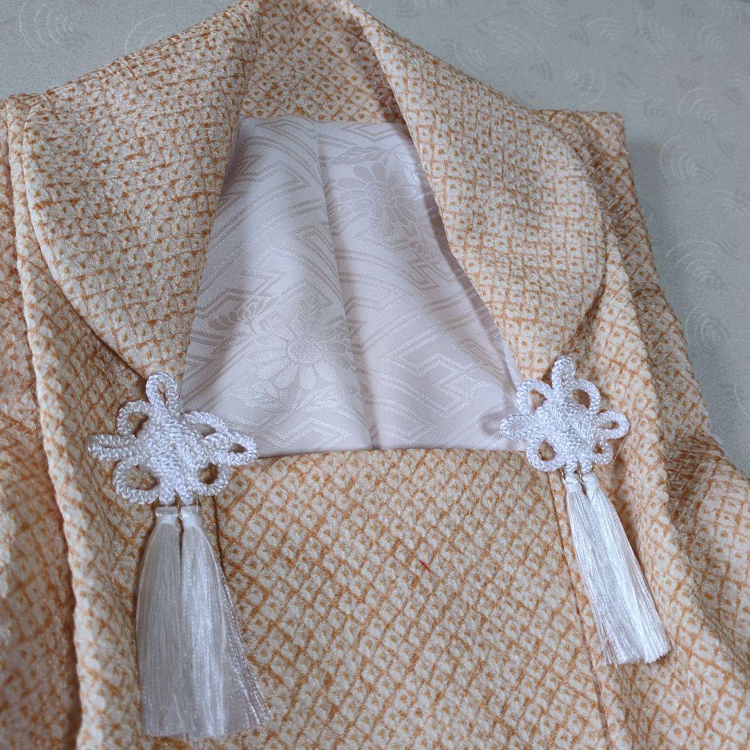 七五三３歳正絹総絞り手縫いの被布（淡いサーモンオレンジ）中綿無し